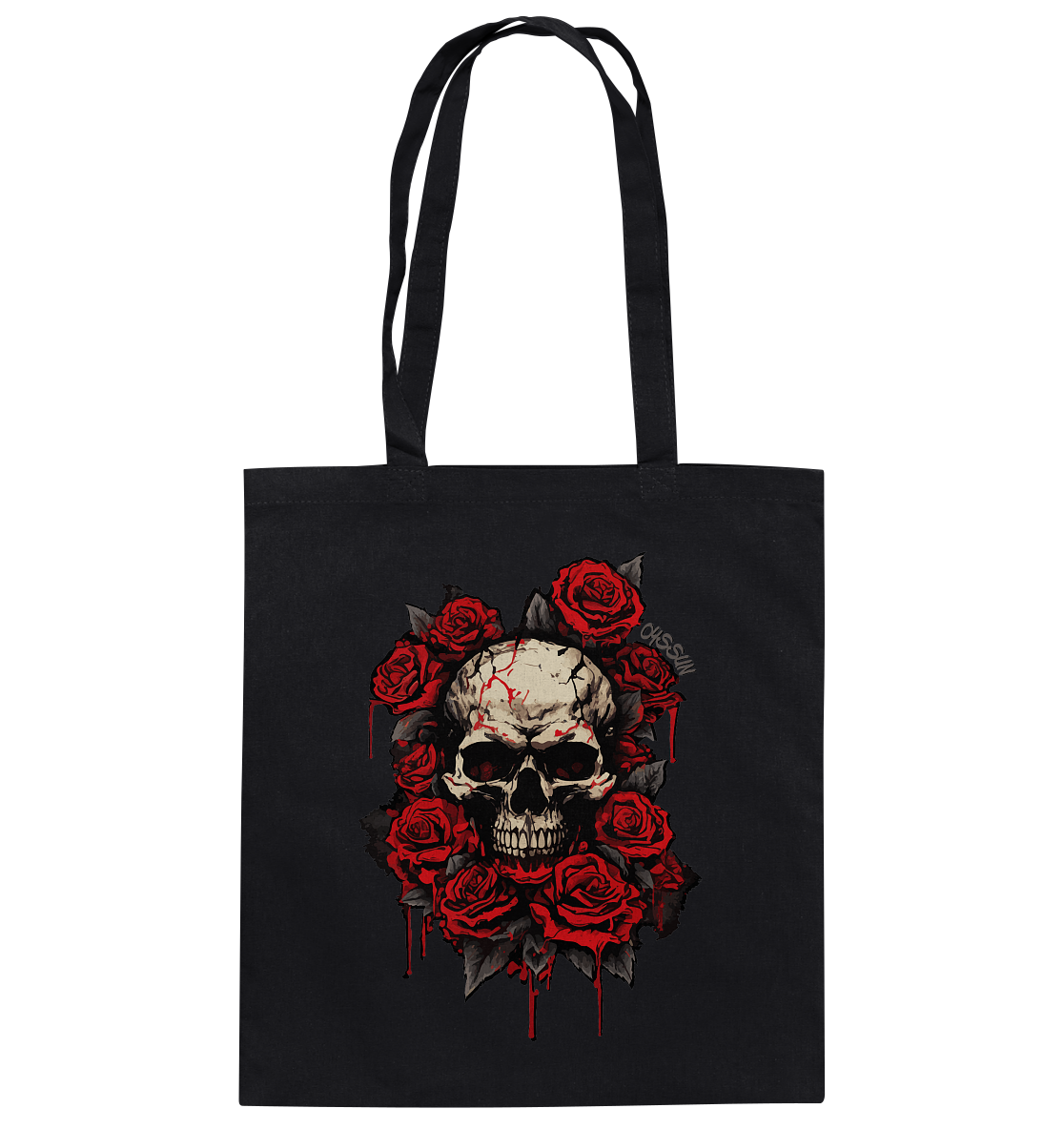 Totenkopf mit Rosen - Baumwolltasche