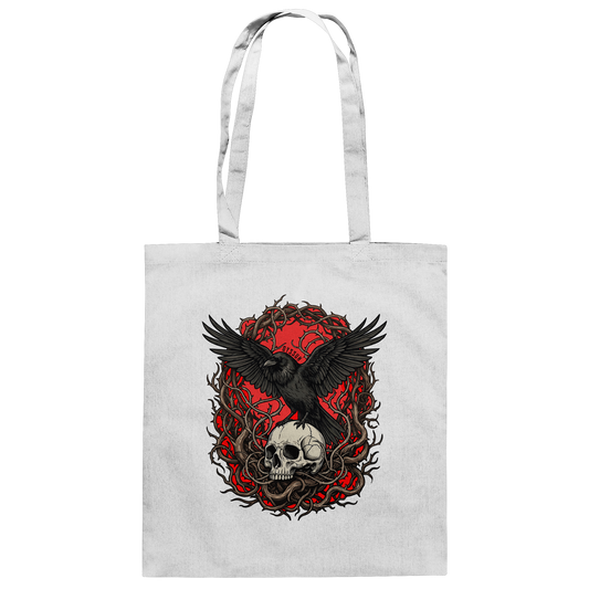 Rabe auf Totenschädel - Baumwolltasche