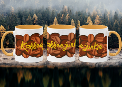 Kaffeejunkie - Panorama Tasse zweifarbig