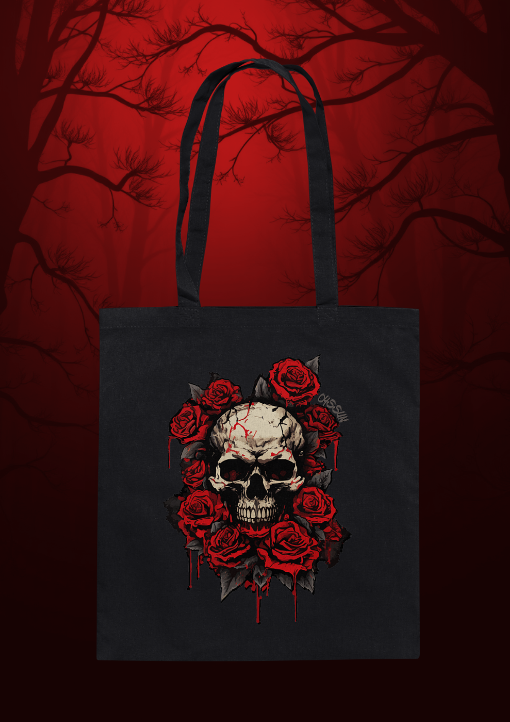 Totenkopf mit Rosen - Baumwolltasche