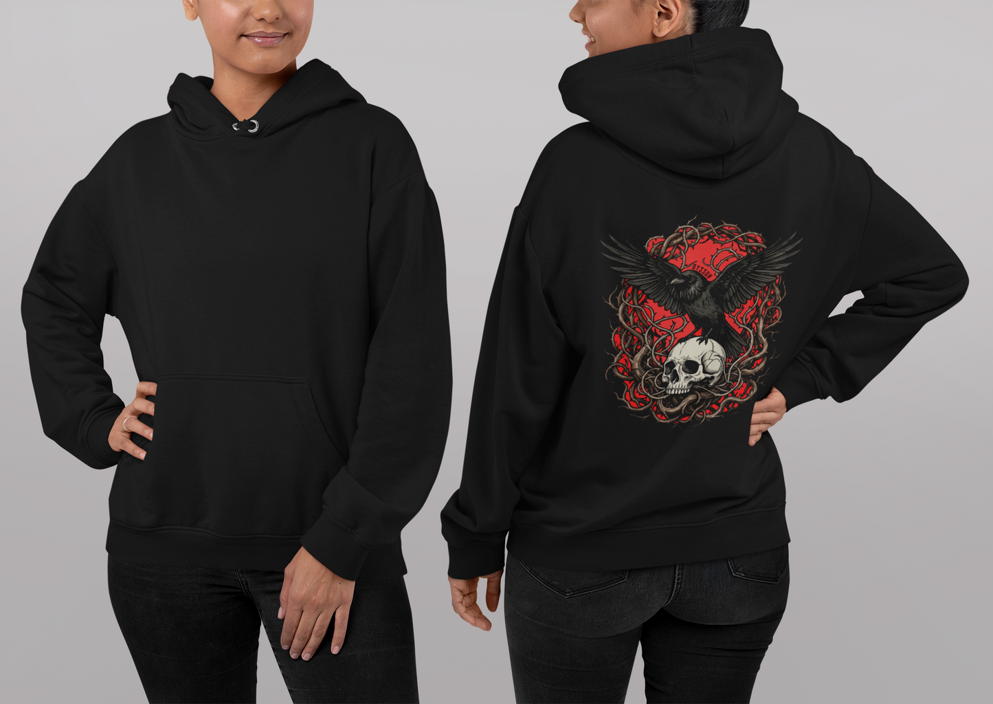 Rabe auf Totenschädel - Organic Basic Hoodie - Oyssun