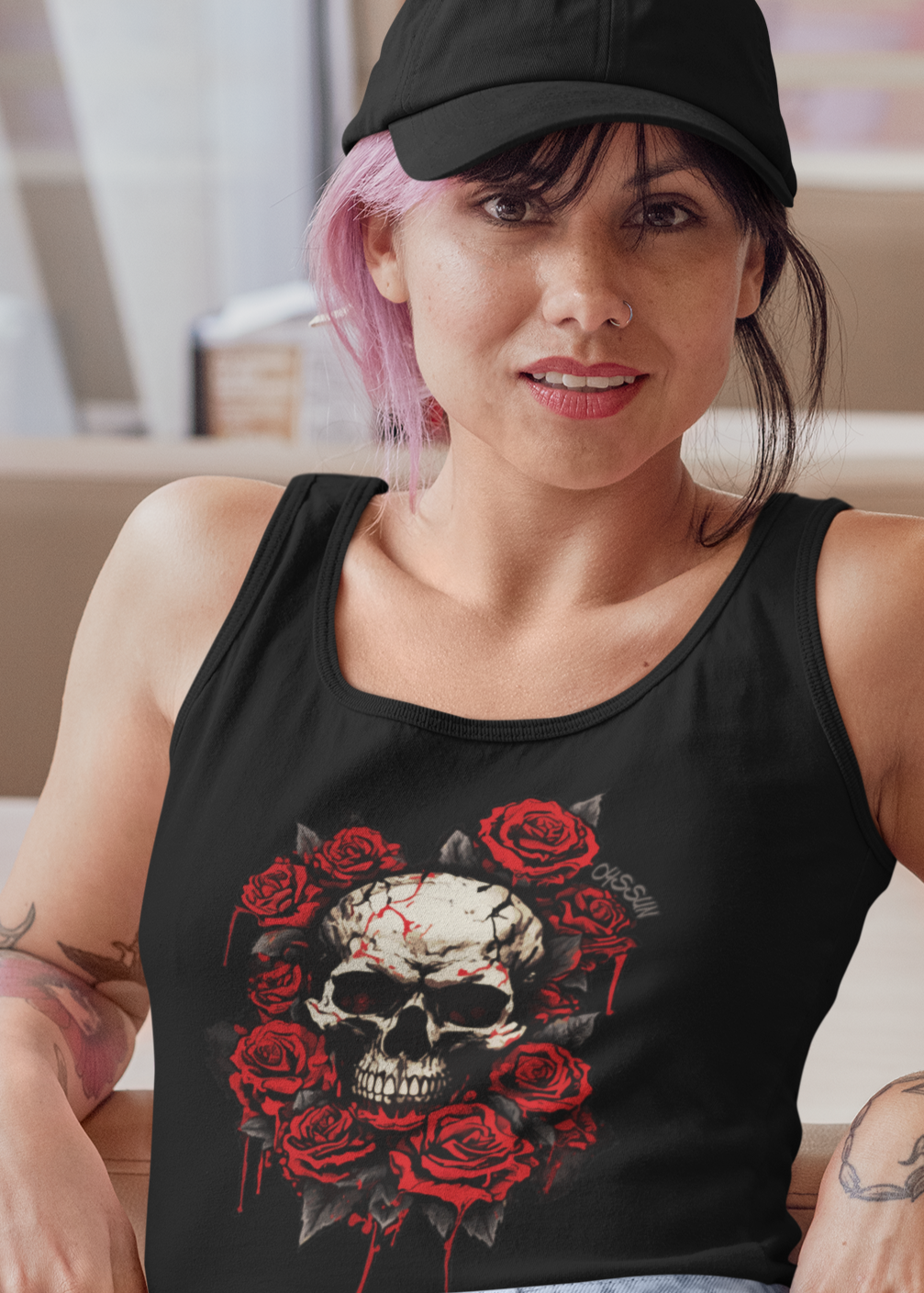 Totenkopf mit Rosen - Ladies Tank-Top