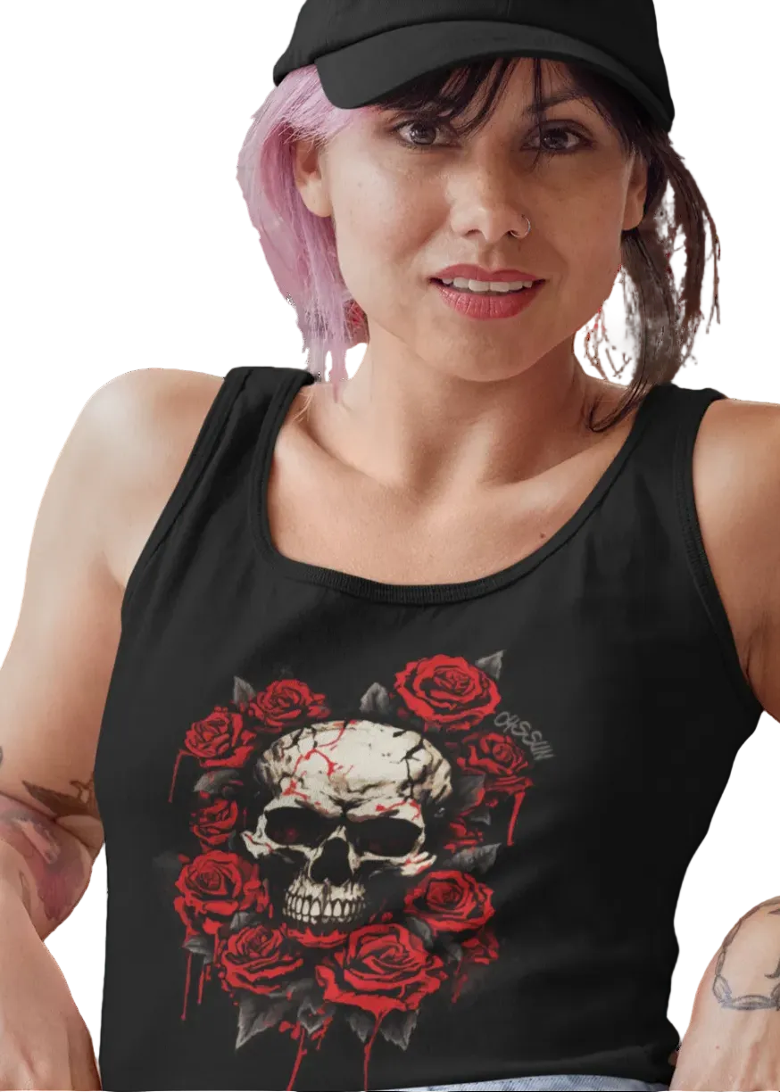Totenkopf mit Rosen  - Ladies Tank-Top - Oyssun