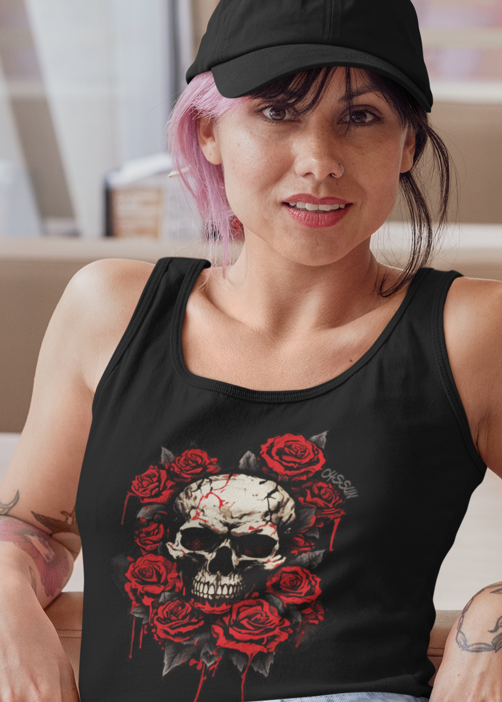 Totenkopf mit Rosen  - Ladies Tank-Top - Oyssun