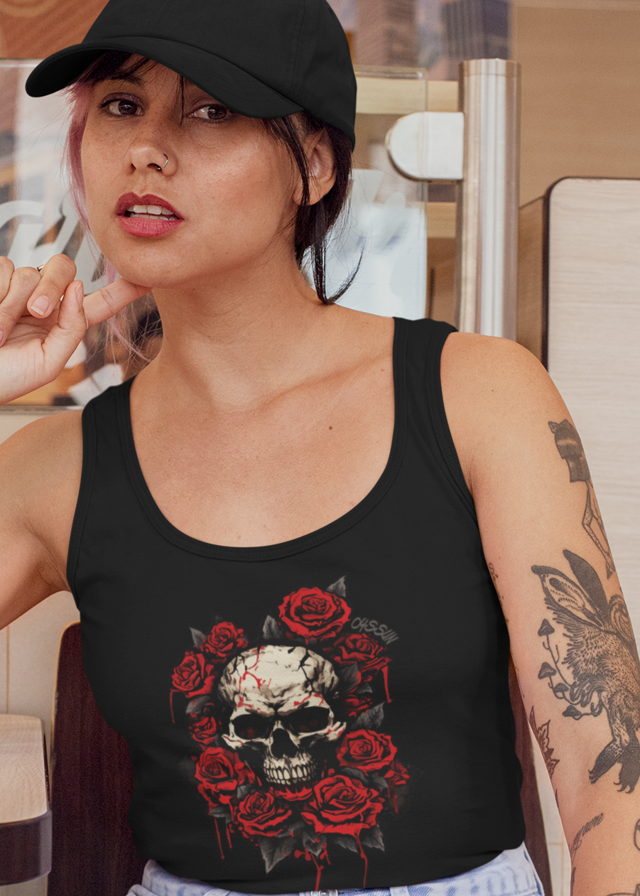 Totenkopf mit Rosen  - Ladies Tank-Top - Oyssun