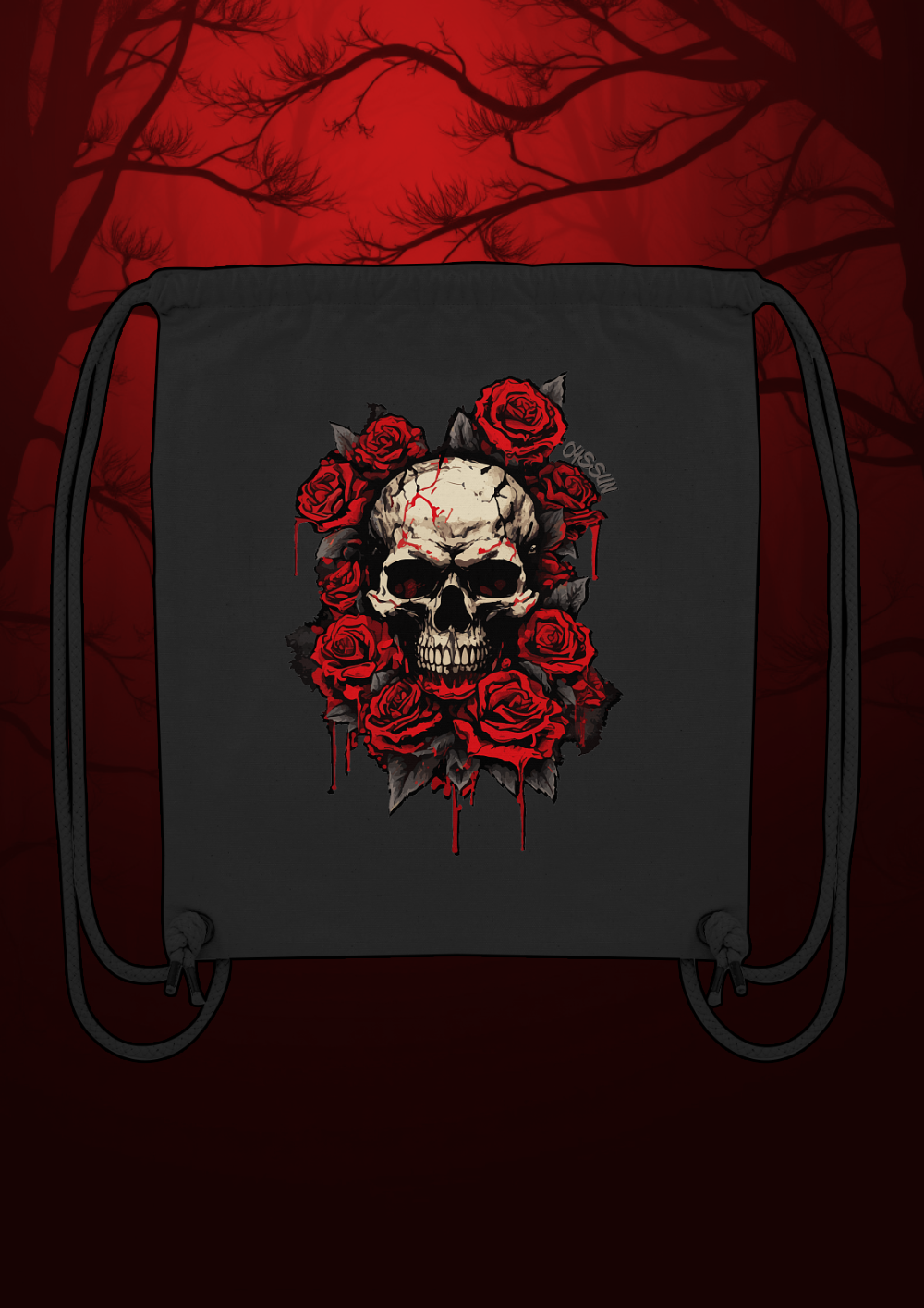 Totenkopf mit Rosen  - Organic Gym-Bag - Oyssun